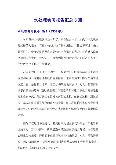 水处理实习报告汇总5篇