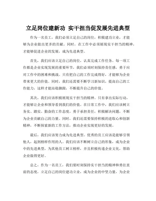 立足岗位建新功 实干担当促发展先进典型