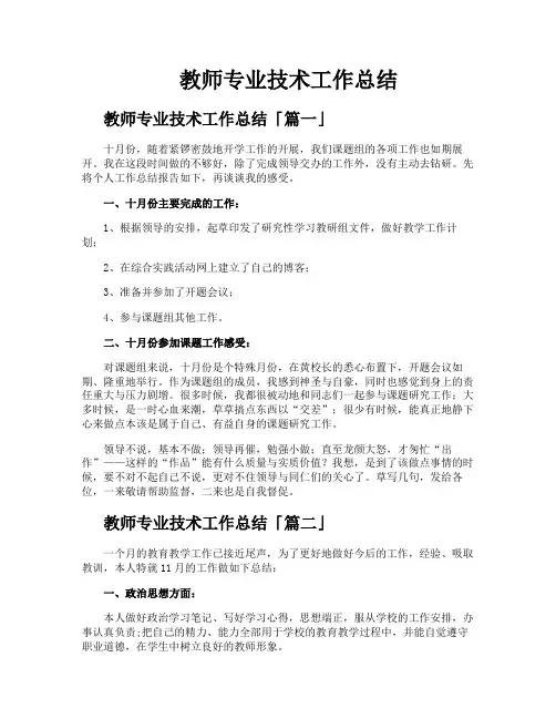 教师专业技术工作总结