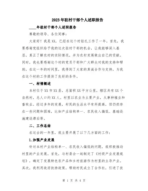 2023年驻村干部个人述职报告
