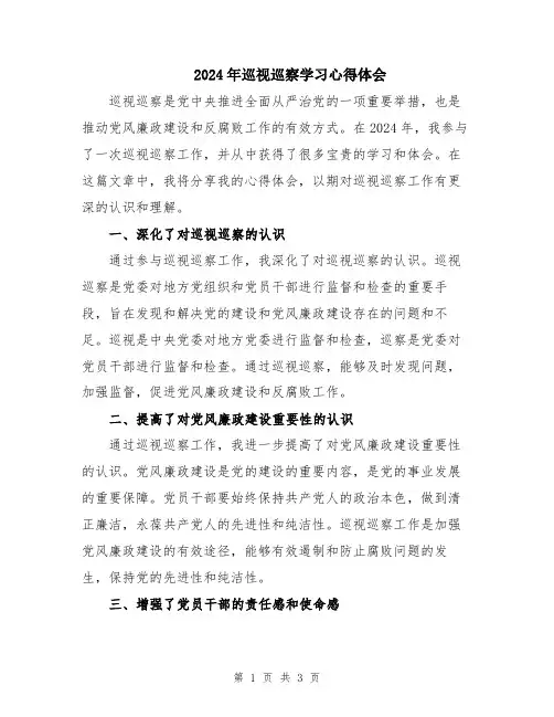 2024年巡视巡察学习心得体会