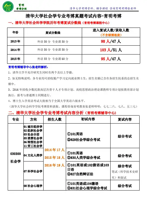 清华大学社会学专业考博真题复习资料报录比-育明考博