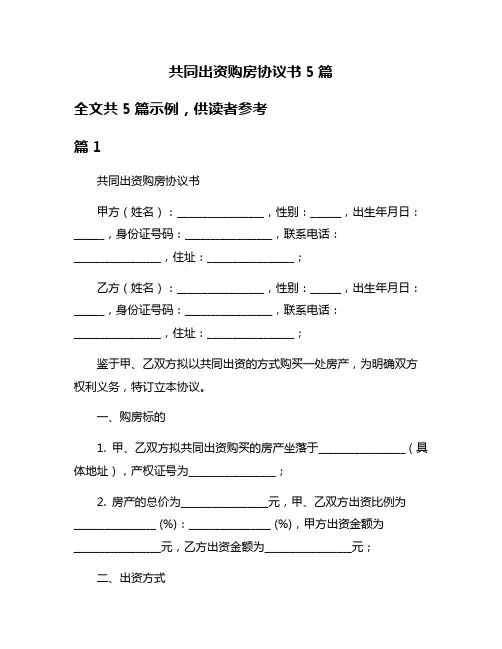 共同出资购房协议书5篇
