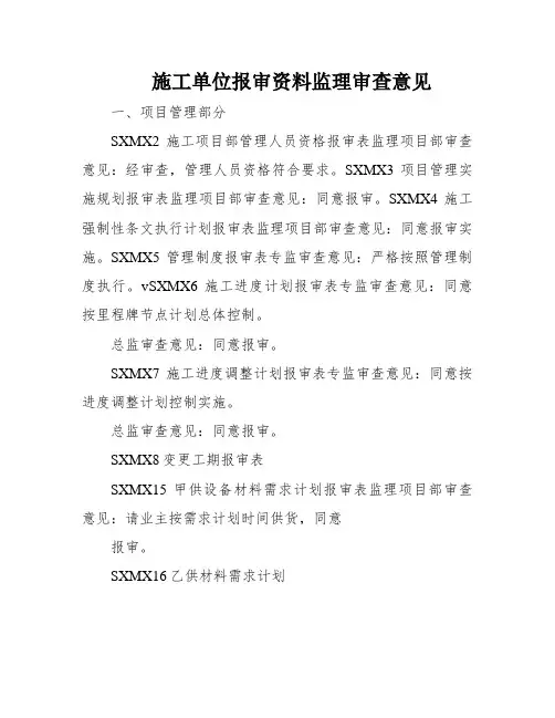 施工单位报审资料监理审查意见