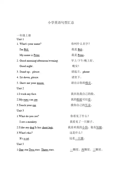 新起点英语1-6年级句型