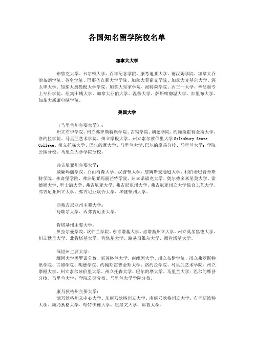 各国留学院校名单