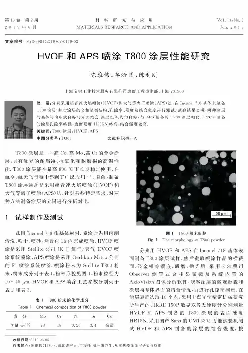 HVOF和APS喷涂T800涂层性能研究