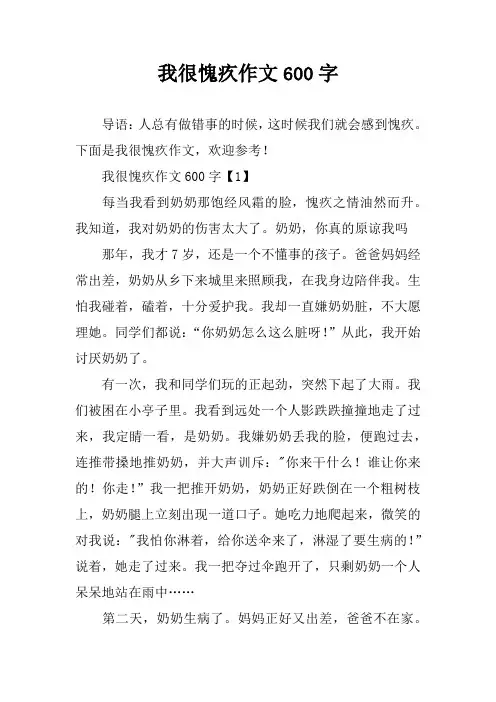 我很愧疚作文600字