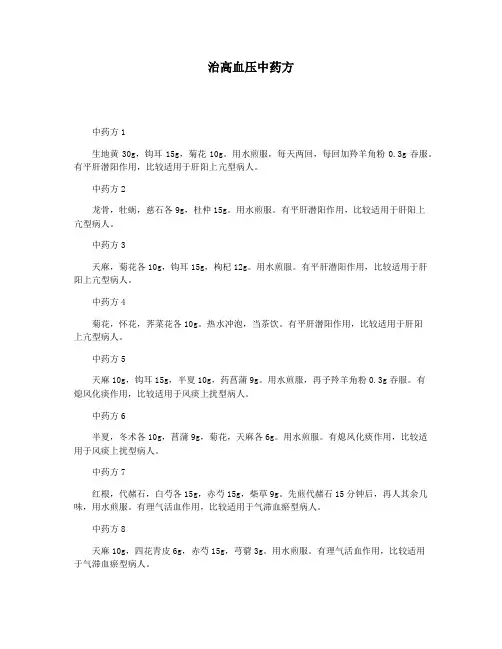 治高血压中药方