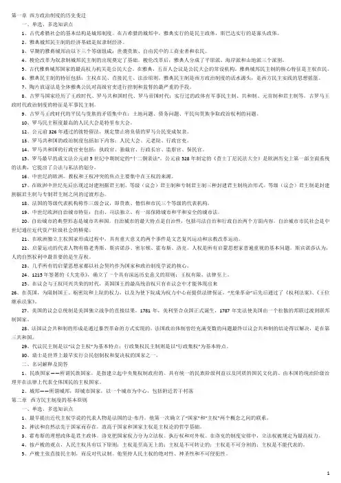西方政治制度重点概要
