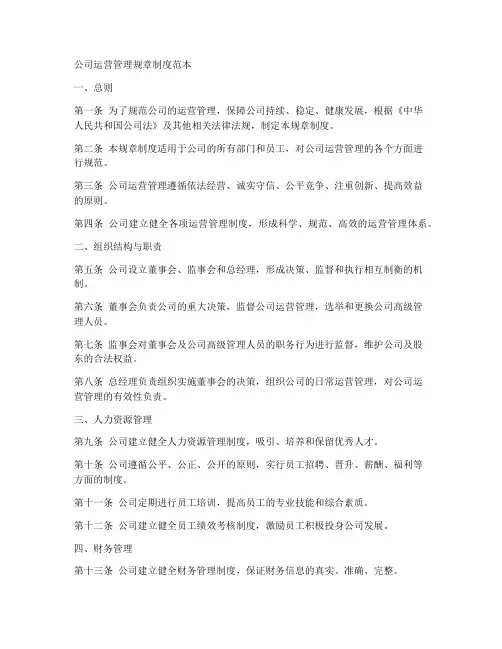 公司运营管理规章制度范本