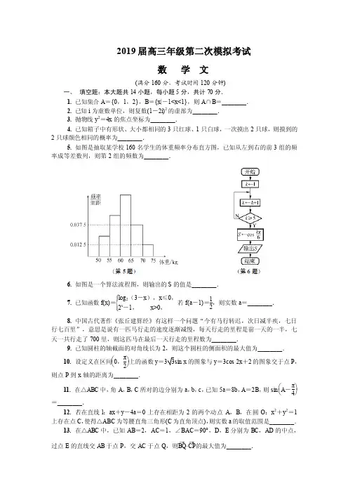 2019届江苏省苏锡常镇四市高三第二次模拟考试 数学(文)(PDF版)