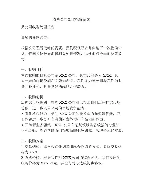 收购公司处理报告范文