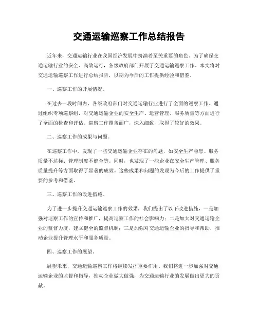 交通运输巡察工作总结报告