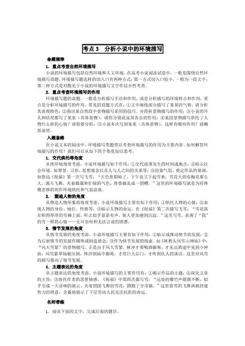 高考语文小说阅读考点： 考点3  分析小说中的环境描写