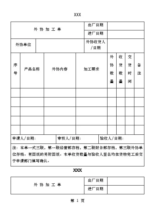 外协加工单样本