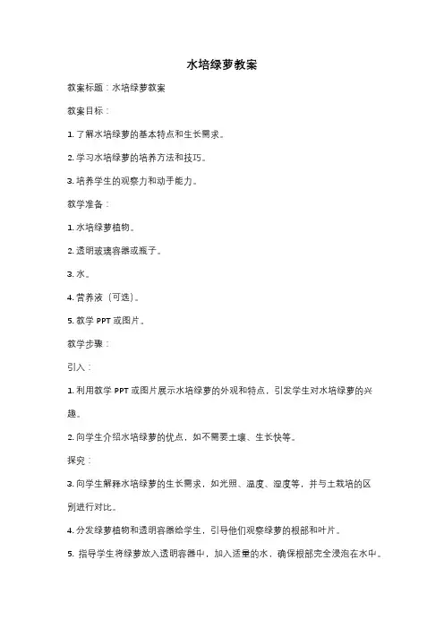 水培绿萝教案