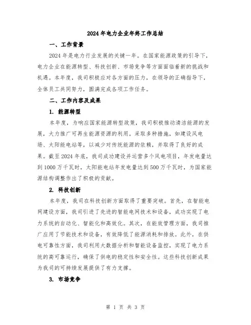 2024年电力企业年终工作总结