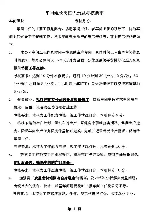 车间组长工作职责及考核要求