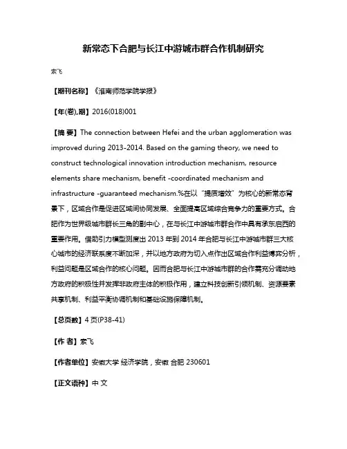新常态下合肥与长江中游城市群合作机制研究