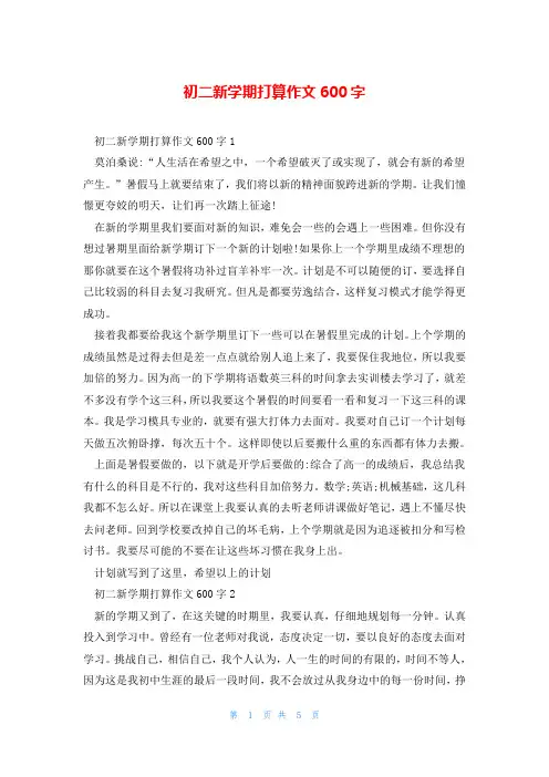 初二新学期打算作文600字