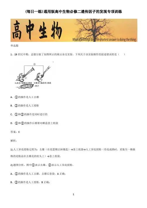 通用版高中生物必修二遗传因子的发现专项训练