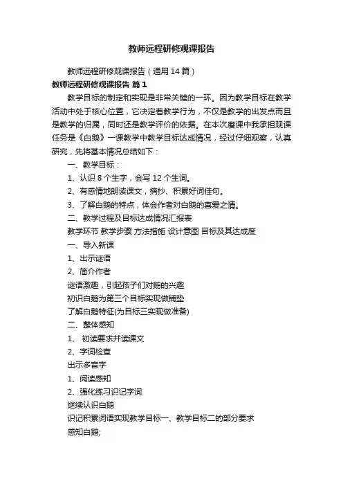 教师远程研修观课报告