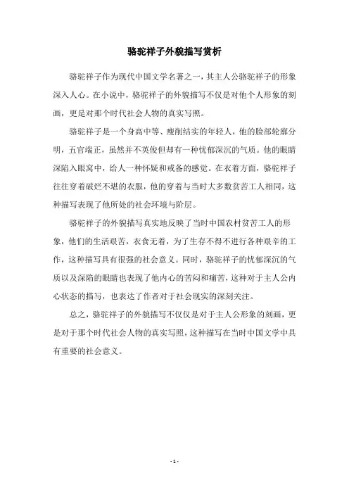 骆驼祥子外貌描写赏析