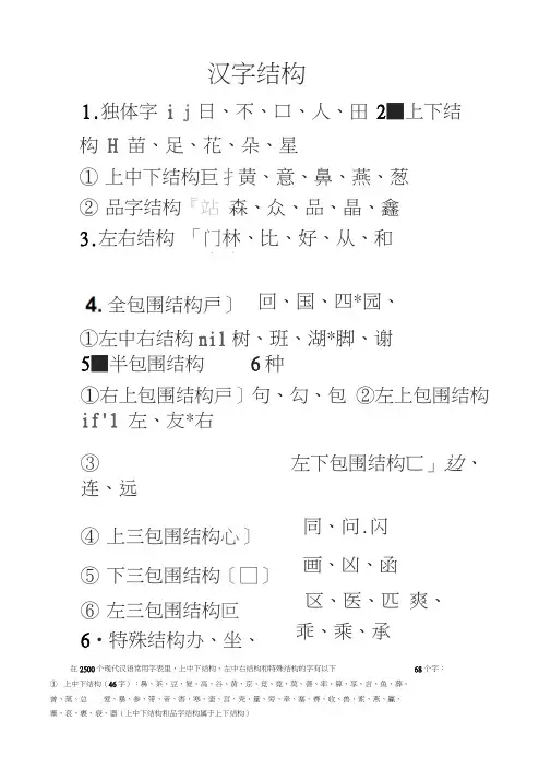 (完整)部编版一上语文全册汉字结构整理,推荐文档