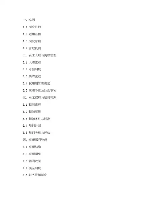公司规章管理制度目录