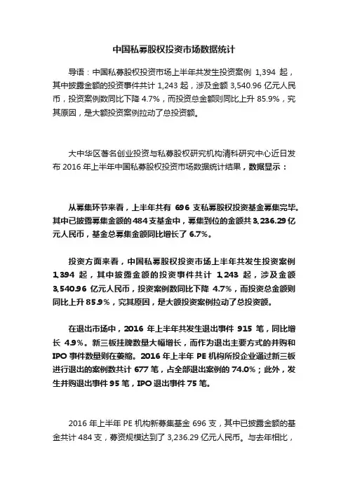 中国私募股权投资市场数据统计