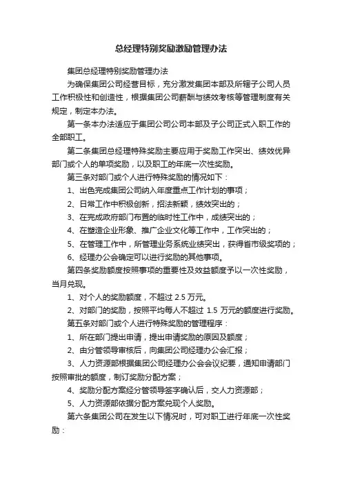 总经理特别奖励激励管理办法