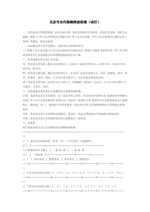 北京市水污染物排放标准