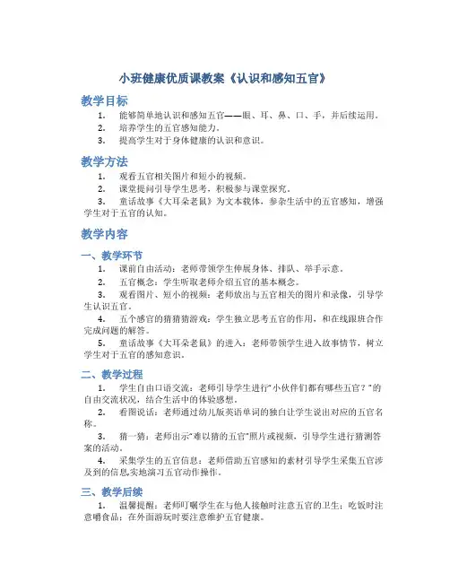 小班健康优质课教案《认识和感知五官》