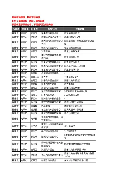 新版福建省南平市汽车美容企业公司商家户名录单联系方式地址大全157家