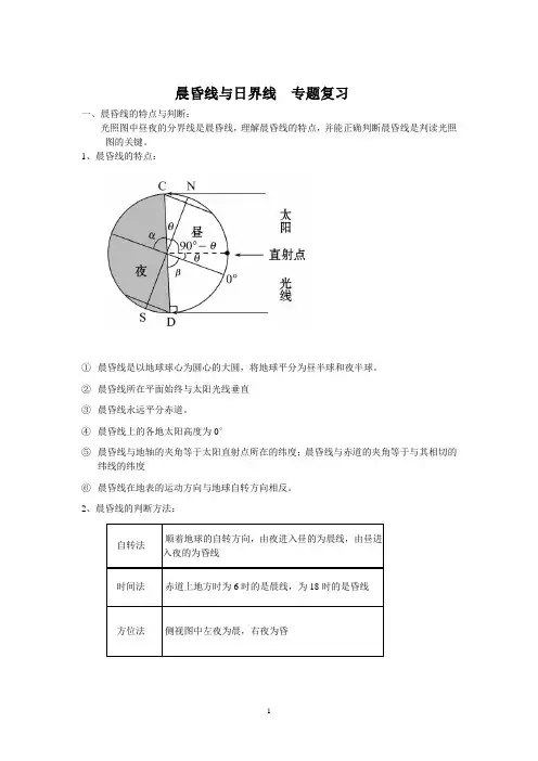 晨昏线  日界线  复习卷