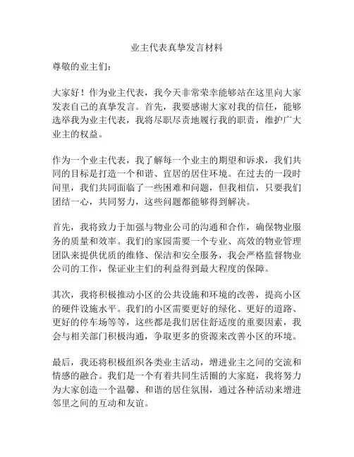 业主代表真挚发言材料