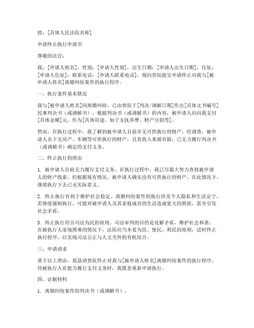 无财产终止执行申请书范本
