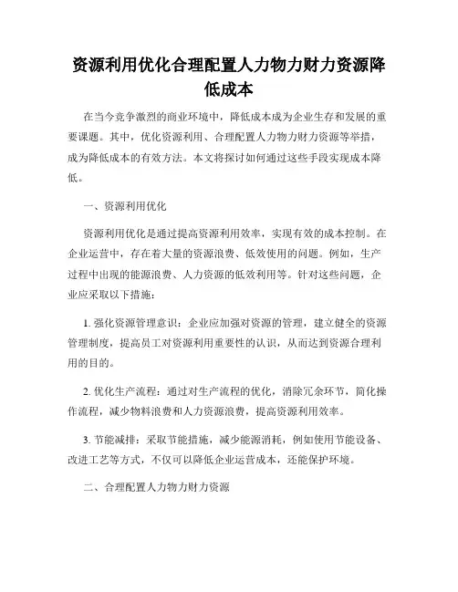 资源利用优化合理配置人力物力财力资源降低成本