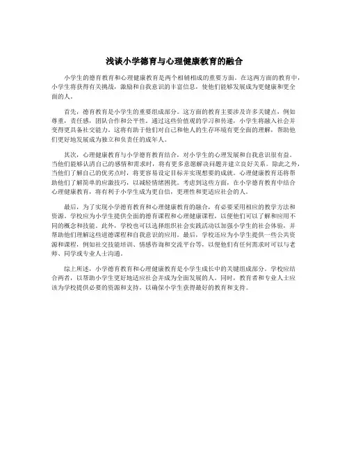 浅谈小学德育与心理健康教育的融合