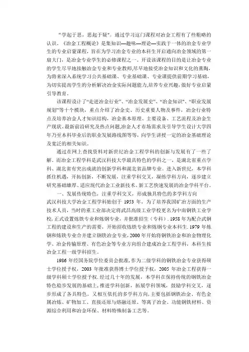 冶金工程概论论文