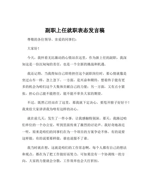 副职上任就职表态发言稿