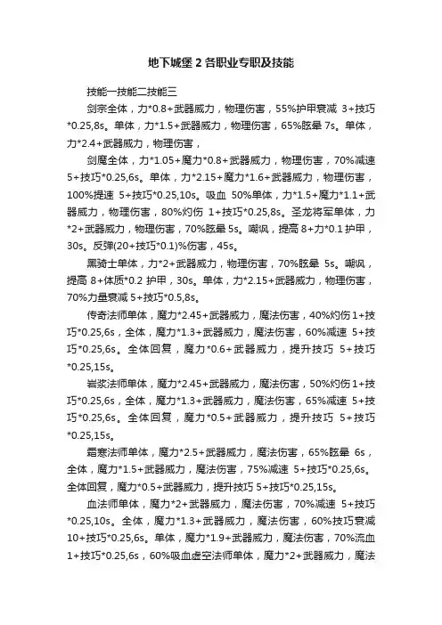 地下城堡2各职业专职及技能