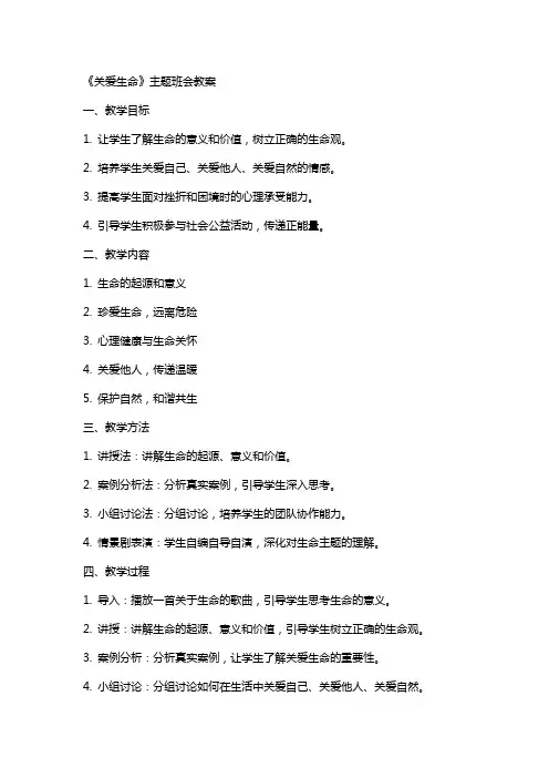 《关爱生命》主题班会教案