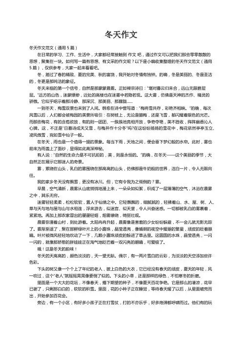 冬天作文范文（通用5篇）