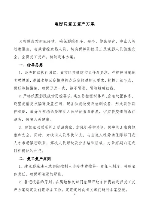 电影院复工复产方案
