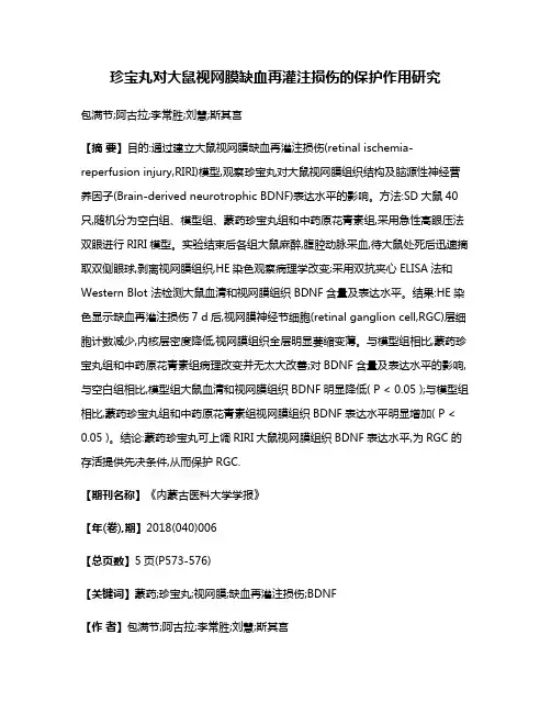 珍宝丸对大鼠视网膜缺血再灌注损伤的保护作用研究