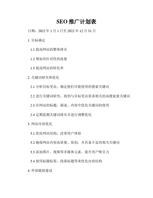 SEO推广计划表
