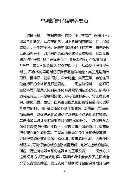 早期断奶仔猪喂养要点