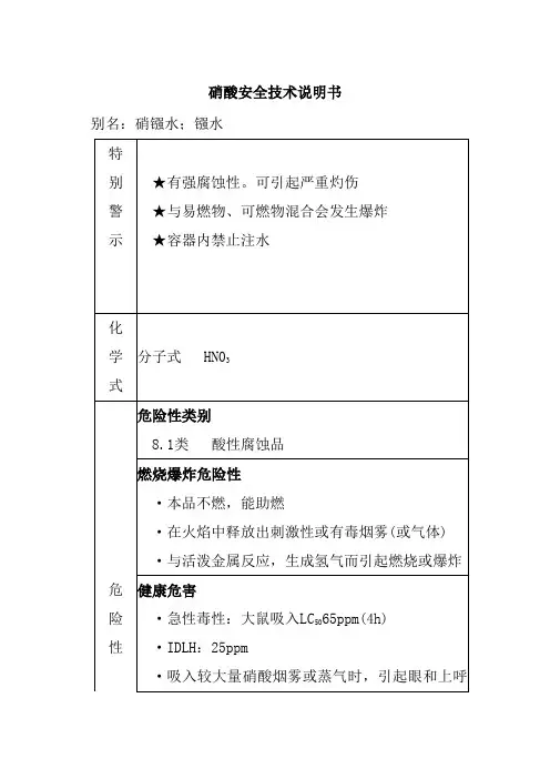 硝酸安全技术说明书